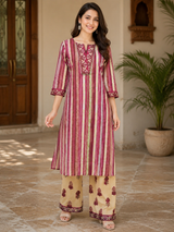 Zariya Mulberry Grace Cotton Suit Set with Printed Cotton Dupatta