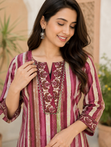 Zariya Mulberry Grace Cotton Suit Set with Printed Cotton Dupatta