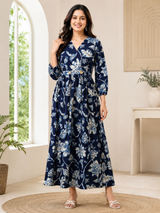 Aurelia Midnight Bloom Floral Cotton Maxi Dress