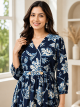 Aurelia Midnight Bloom Floral Cotton Maxi Dress
