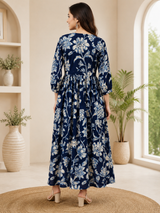 Aurelia Midnight Bloom Floral Cotton Maxi Dress