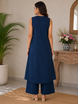 Aarohi Solid Blue Grace Cotton Co-Ord Set