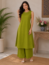 Aarohi Solid Olive Grace Cotton Co-Ord Set