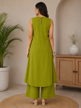 Aarohi Solid Olive Grace Cotton Co-Ord Set