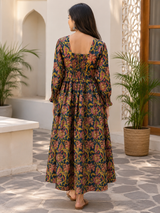 Zariya Midnight Bloom Premium Cotton Flared Dress