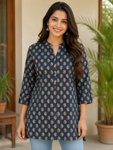 Siyara Midnight Noir Cotton Short Kurti