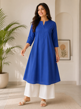 Aurelia Royal Blue Cotton Kurta And Pant Set