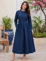Rhea Blue Elegance Cotton Long Dress