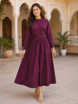 Rhea Wine Elegance Cotton Long Dress