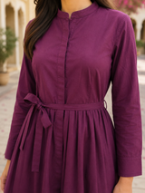 Rhea Wine Elegance Cotton Long Dress