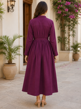 Rhea Wine Elegance Cotton Long Dress
