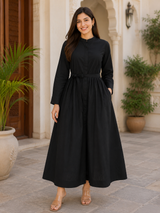 Rhea Black Elegance Cotton Long Dress