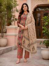 Aarini Tribal Elegance Cotton Suit Set With Kotadoria Dupatta