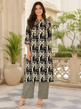 Naisha Geometric Luxe Print Suit Set With Kotadoria Dupatta