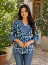 Abeer Blue Charm Cotton Short Kurti