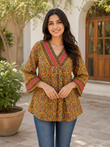 Aafreen Mustard Bloom Cotton Short Kurti