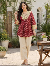 Abeer Maroon Charm Cotton Short Kurti