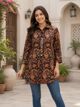 Ira Royal Brown Artisan Printed Short Kurti