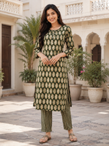 Avni Olive Essence Luxe Cotton Kurta Pant Set