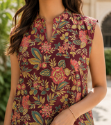 Zoya Maroon Garden Printed Cotton Co-Ord Set