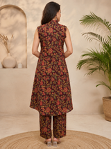 Zoya Maroon Garden Printed Cotton Co-Ord Set