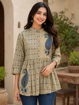 Aafiya Indigo Paisley Printed Short Kurti