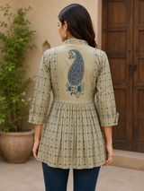 Aafiya Indigo Paisley Printed Short Kurti