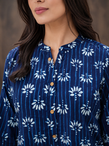 Sapphire Blue Blossom Noir Cotton Short Kurti