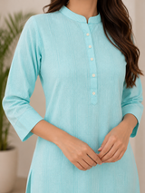 NoorAqua Blue Minimalist Elegance Denim Kurta