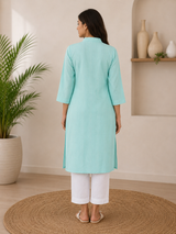 NoorAqua Blue Minimalist Elegance Denim Kurta