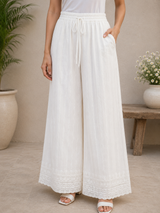 NoorWeave White Rayon Elegance Palazzo
