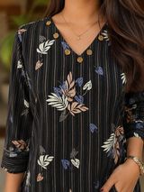 Avena Black Floral Stripe Cotton Co-Ord Set