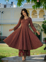 Rajvani Royale Maroon Printed Cotton Suit Set with Cotton Dupatta