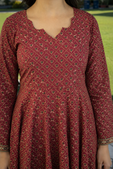 Rajvani Royale Maroon Printed Cotton Suit Set with Cotton Dupatta
