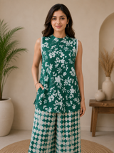 Verdant Grace Floral Print Summer Cotton Co-Ord Set
