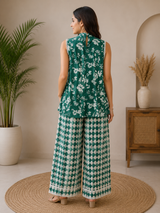 Verdant Grace Floral Print Summer Cotton Co-Ord Set