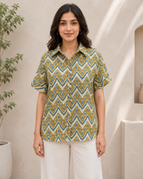 Miraa Sapphire Trail Printed Crepe Shirt