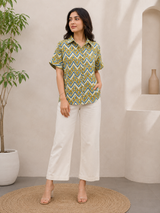 Miraa Sapphire Trail Printed Crepe Shirt