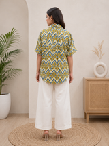 Miraa Sapphire Trail Printed Crepe Shirt