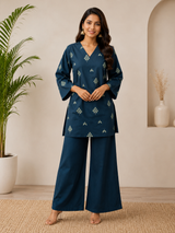 Noorika Midnight Bloom Dabu Cotton Co-Ord Set