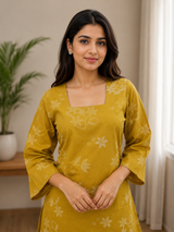 Zivara Mustard Bloom Dabu Cotton Co-Ord Set