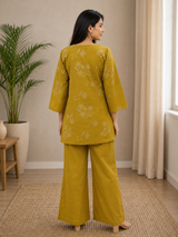 Zivara Mustard Bloom Dabu Cotton Co-Ord Set