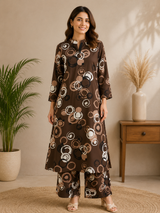 Espresso Brown Luxe A-Line Rayon Co-ord Set