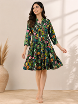 Vihana Tropical Muse Button Tiered Cotton Dress