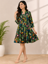 Vihana Tropical Muse Button Tiered Cotton Dress