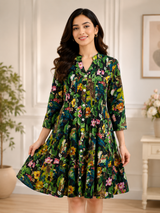 Vihana Tropical Muse Button Tiered Cotton Dress