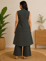 Aarini Teal Mughal Print Set A line Cotton Co-Ord Set