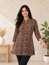 Aarini Brown Petal Elegance Cotton Short Kurti