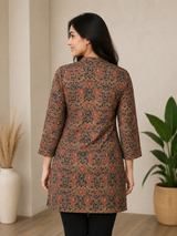 Aarini Brown Petal Elegance Cotton Short Kurti
