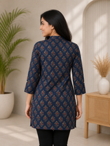 Bhavika Blue Petal Elegance Cotton Short Kurti